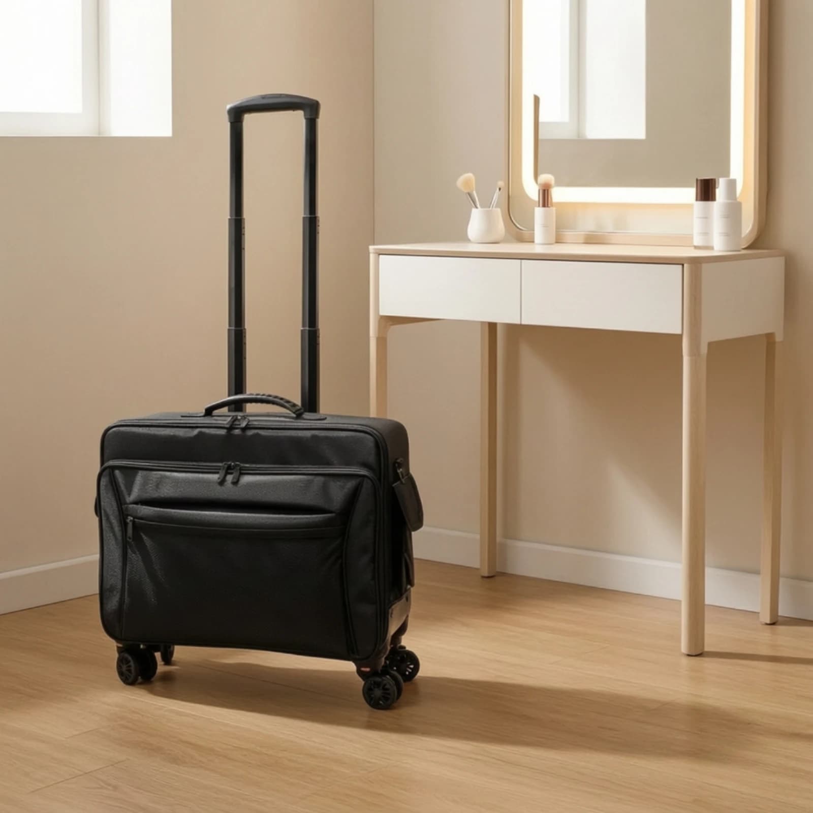 Rolling Makeup Case Hard-Sided Makeup Case with Wheels Cosmetic Trolley with Wheels Retractable Sturdy for Beauticians