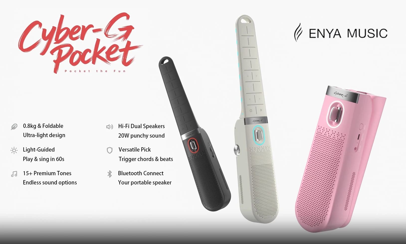 Enya Cyber-G Pocket Foldable Stringless Smart Guitar 20W Bluetooth Speaker 2-in-1 Portable Silent Practice Instrument Auto Chord