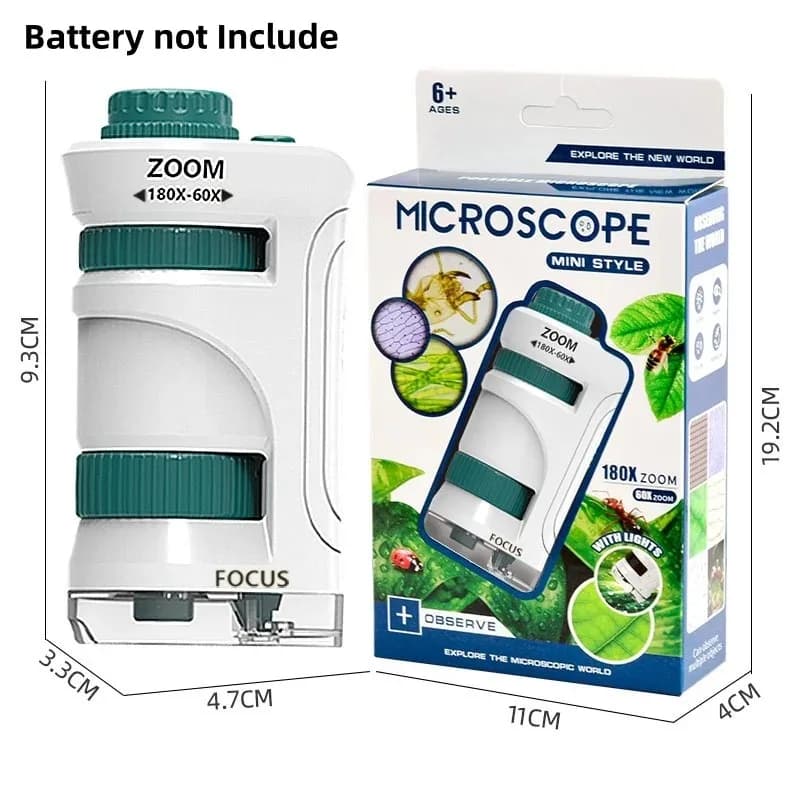 Kit Microscopio Tascabile Educativo STEM per Bambini 60-180x con Luce LED Giocattolo Biologico per Esterni