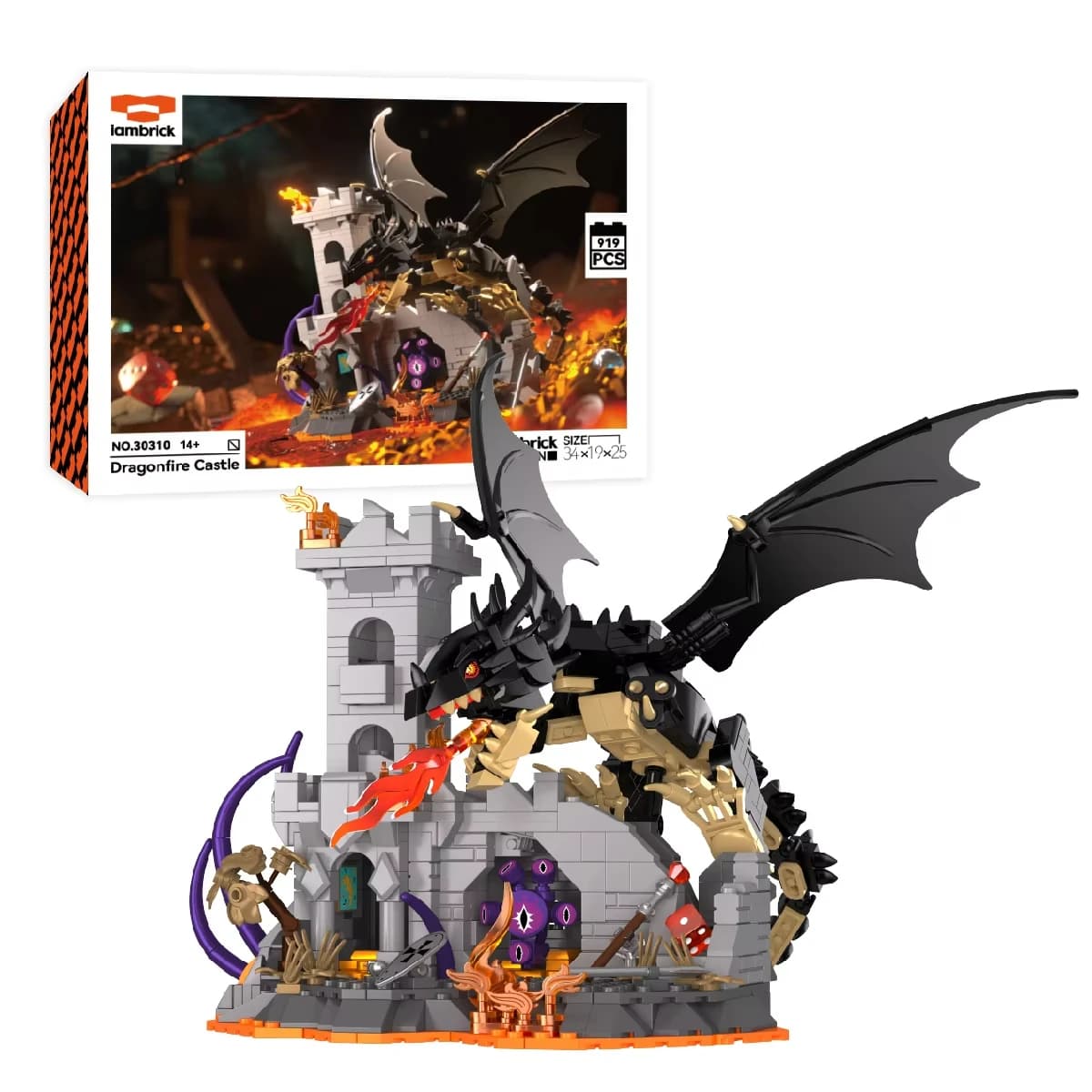 Creativo 919PCS Dungeon Fire Dragon Building Blocks Avventura Castello Film Classico Street View Modello Mattoni Giocattoli Regali per I Bambini