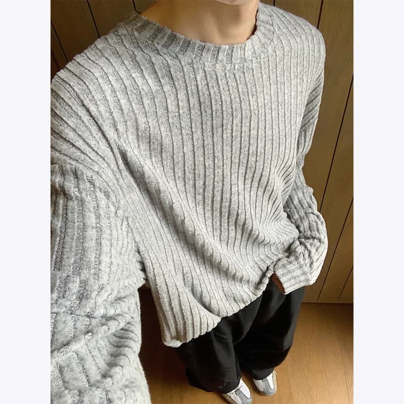 T-shirt a maniche lunghe autunnale da uomo T-shirt a righe casual moda oversize da uomo Streetwear T-shirt girocollo allentata coreana Top da uomo