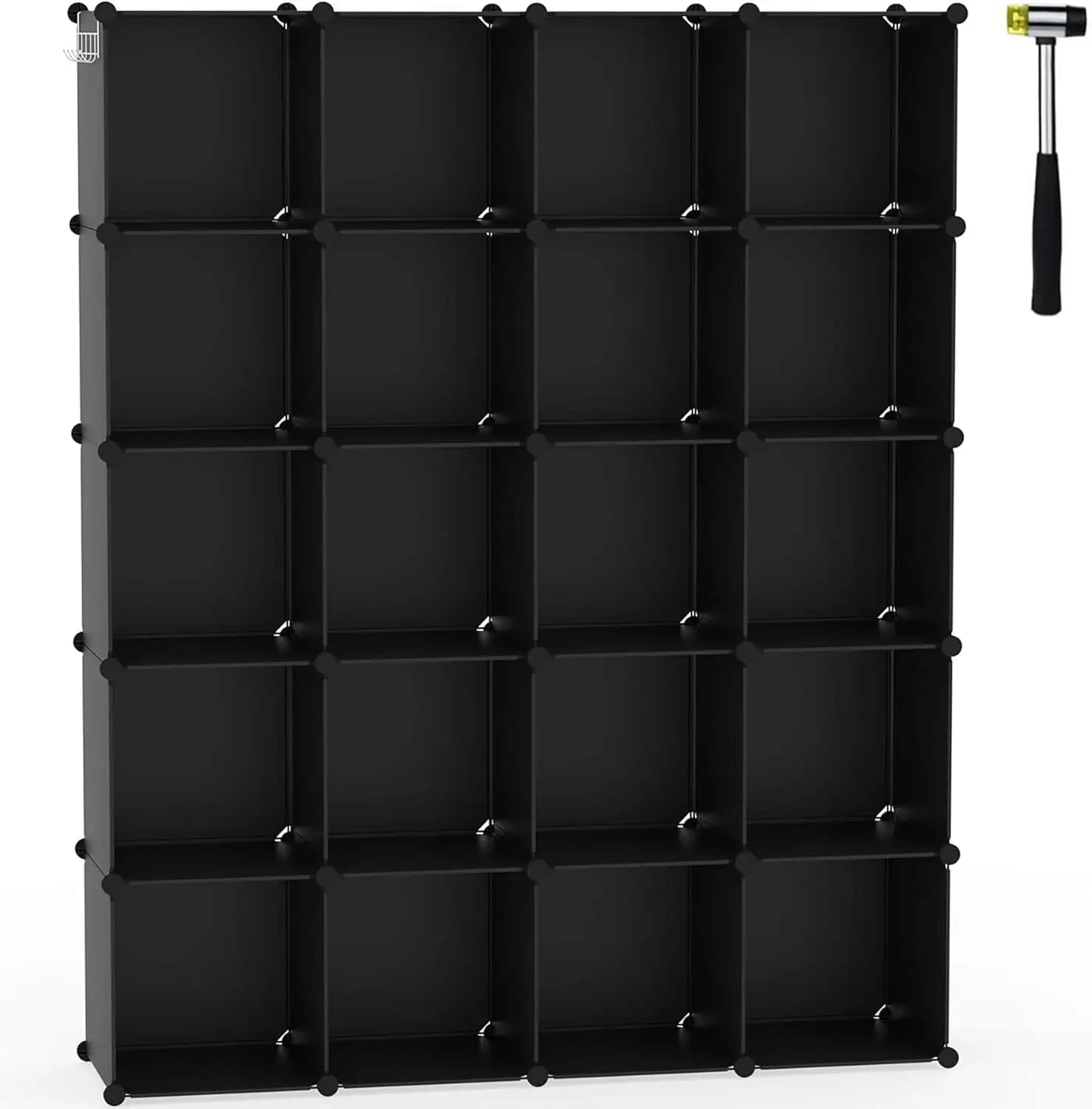 Scaffale portaoggetti modulare a 20 cubi, organizer in plastica fai-da-te per camera da letto, soggiorno, ufficio, nero