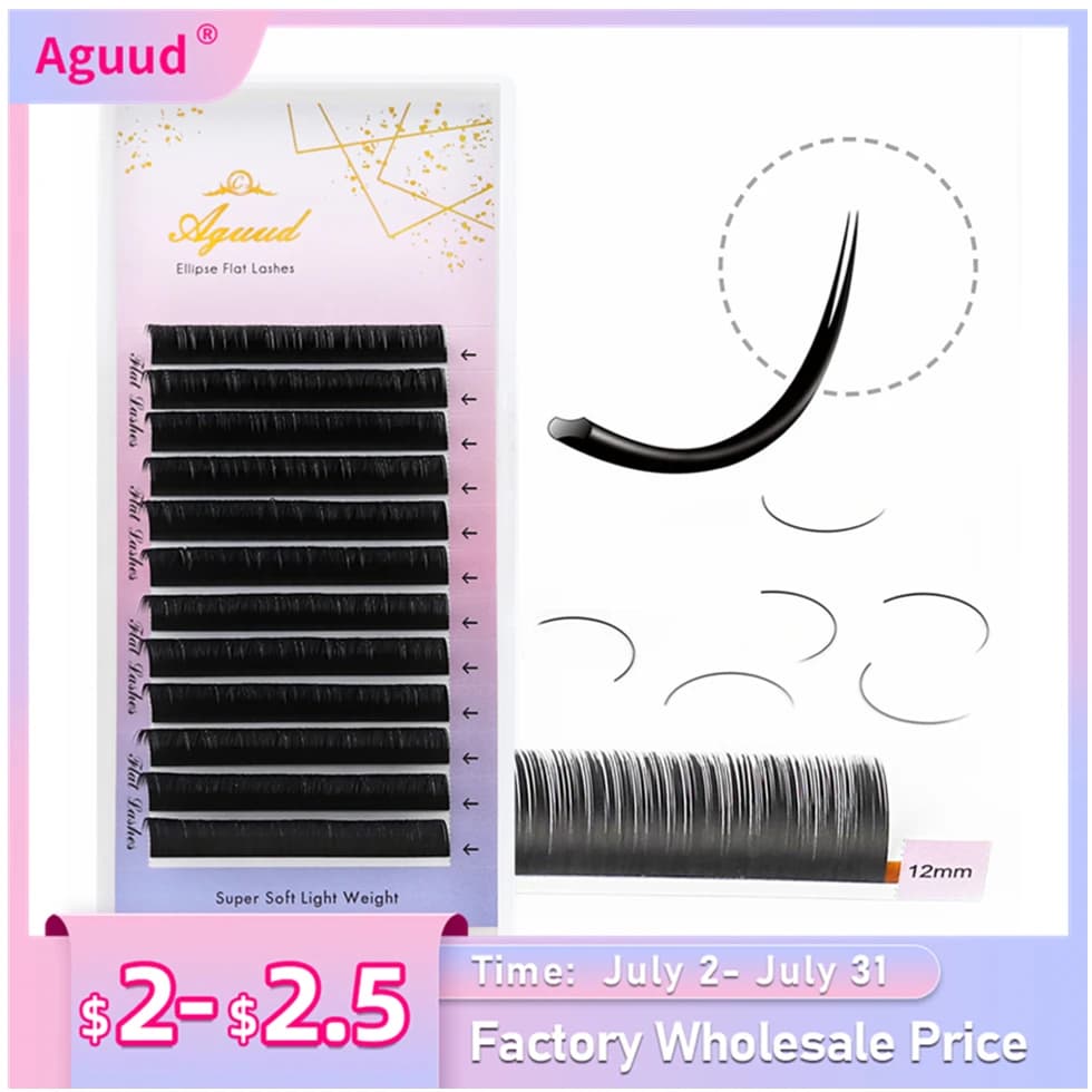AGUUD Extension Ciglia Finte Ellipse Flat, Soft and Natural, with Punta Divisa, Finto Visone, Ciglia Singole Morbide, Comode da Indossare