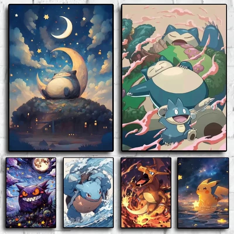 Acrylic Paint By Numbers Pokemon Snorlax Gengar Painting By Numbers on Canvas Coloring By Number for Adults Paint Digital Art