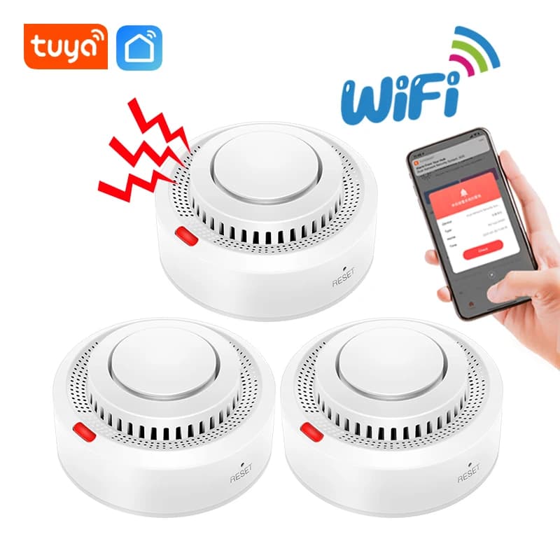 Tuya WiFi Rilevatore di incendio Sensore di fumo Smokehouse Allarme sonoro 80db Sistema di sicurezza domestica intelligente Combinazione APP Messaggio Push