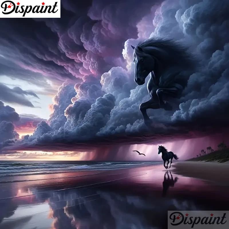 Dispaint Full Drill Diamond Painting "Animal Cloud Horse" DIY Picture Of Rhinestone 5D Diamond Embroidery Cross Stitch Decor