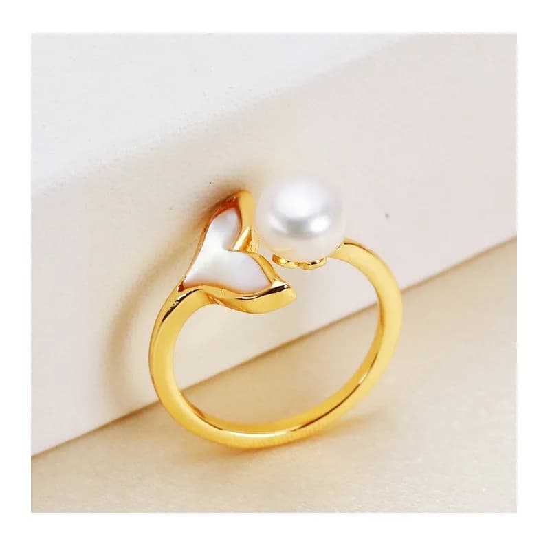 Pearl Jewelry, Sea Shell, Fish Tail Pendant, Ring, Stud Earrings, Necklace, Freshwater Pearl Set, Three-piece Jewelry.