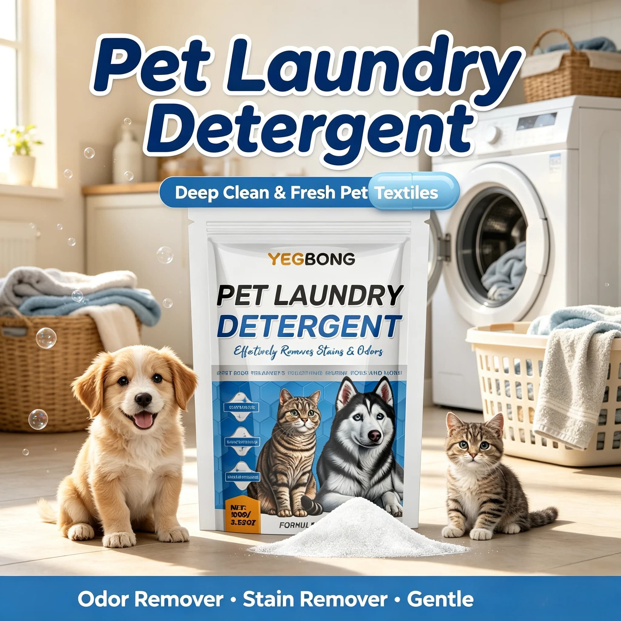 Pet Laundry Powder Detergent Powder Powerful Remove Pet Urine Odor Towels Color Protection Dogs Cats No Residue Washing Powder