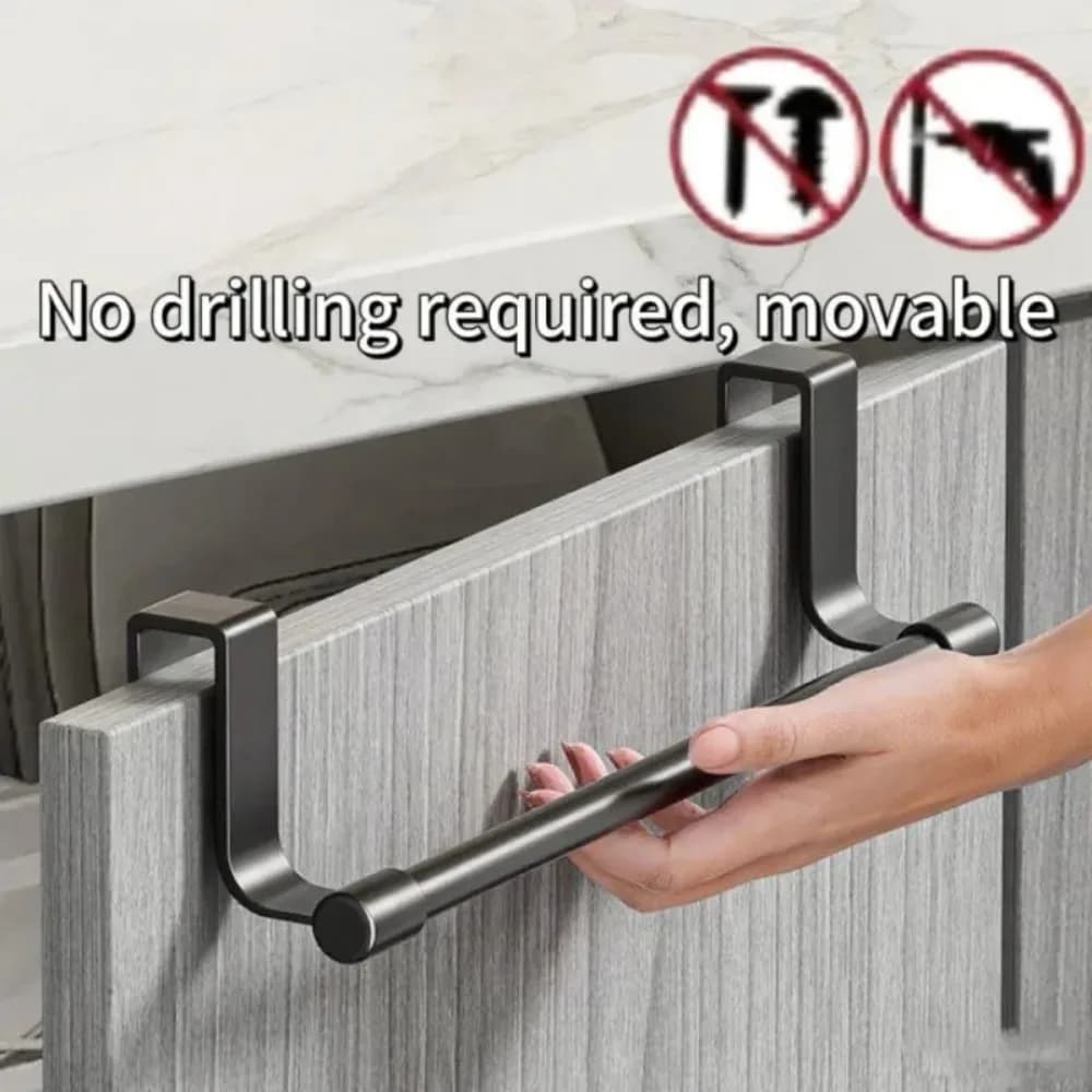 Punch-Free Steel Metal Wire over Cabinet Towel Rack Bathroom Storage Organizer Door Hanging Towels Holder Rag Hanger