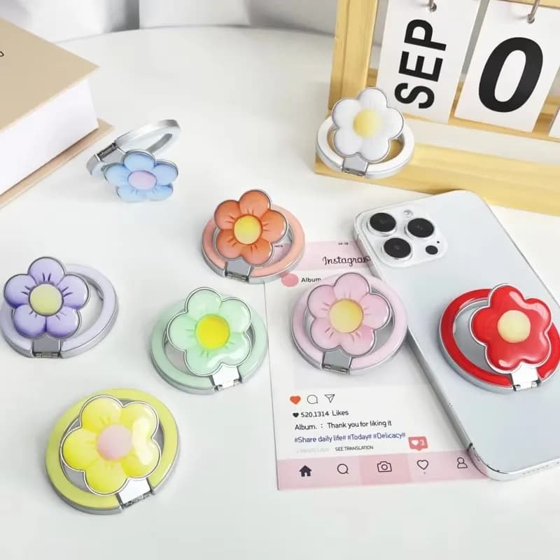 Magnetic Metal Grip Tok For GripTok Magsafe iPhone 18 17 Pro Max 16 15 13 Flower Foldable Finger Ring Bracket Phone Stand Holder