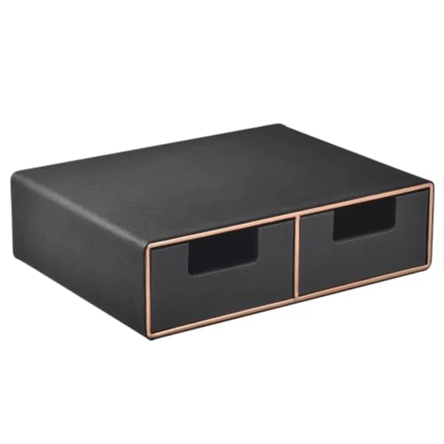 Organizer da scrivania in lino e pelle con supporto per monitor e cassetti - Mini organizer da scrivania impilabile - Organizzatore da tavolo Stora
