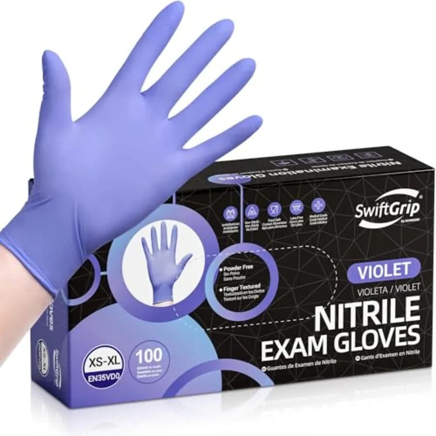 SwiftGrip Disposable Nitrile Exam Gloves, 3mil,,Box of, Violet Nitrile Gloves Disposable Latex Free for Medical, Cleaning, Cook
