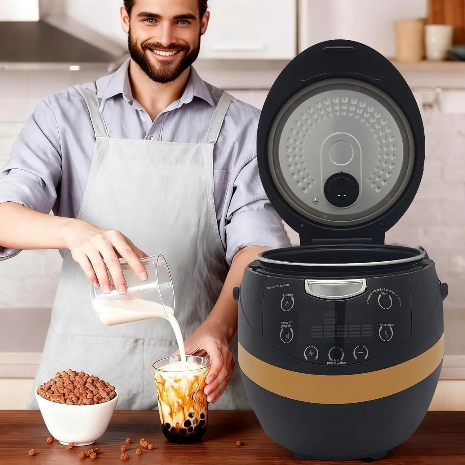 Cuociparelli Commerciale da 8L 1200W per Negozi di Bubble Tea e Ristoranti, Macchina Automatica per Bubble Tea a Riscaldamento Rapido