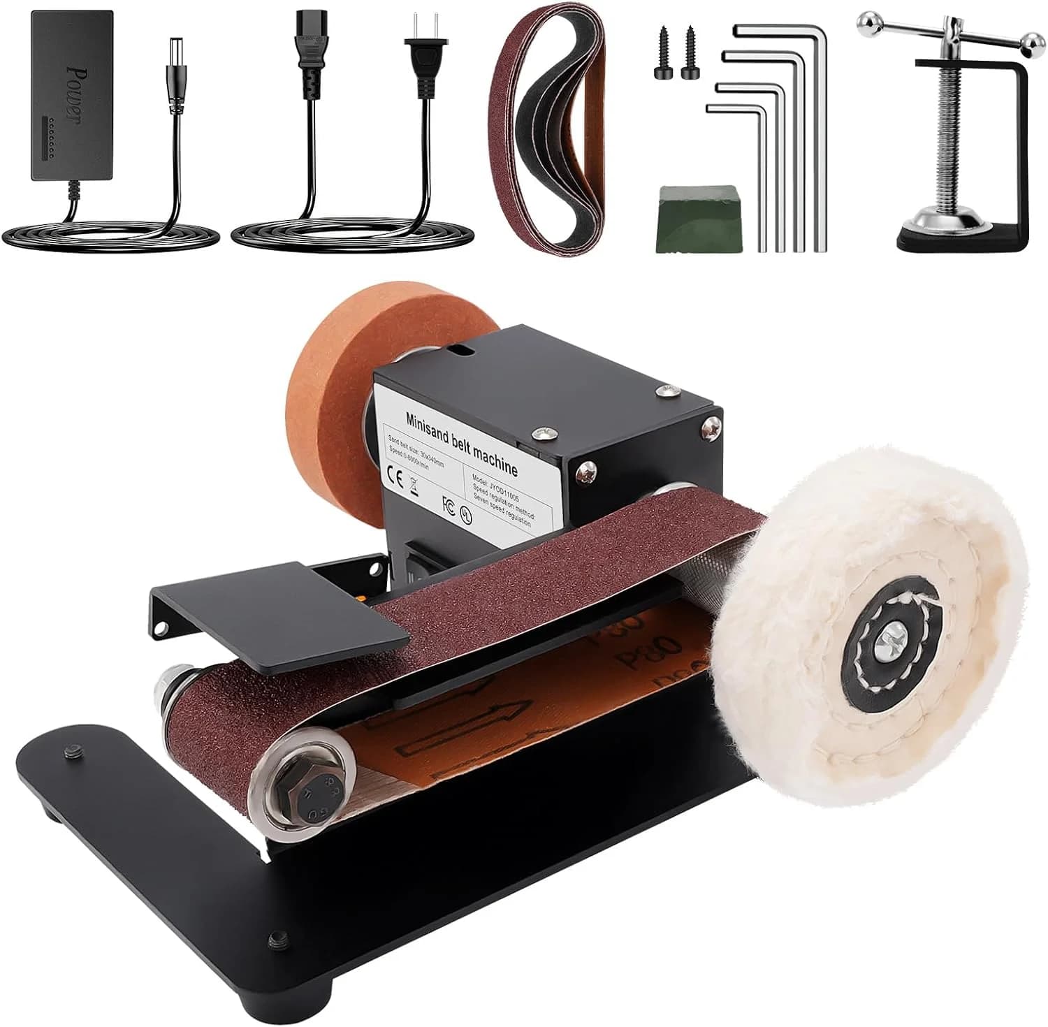 Levigatrice a nastro con supporto, smerigliatrice fissa da 350 W Levigatrice a nastro micro elettrica ad angolo regolabile con nastri abrasivi da 10 pezzi