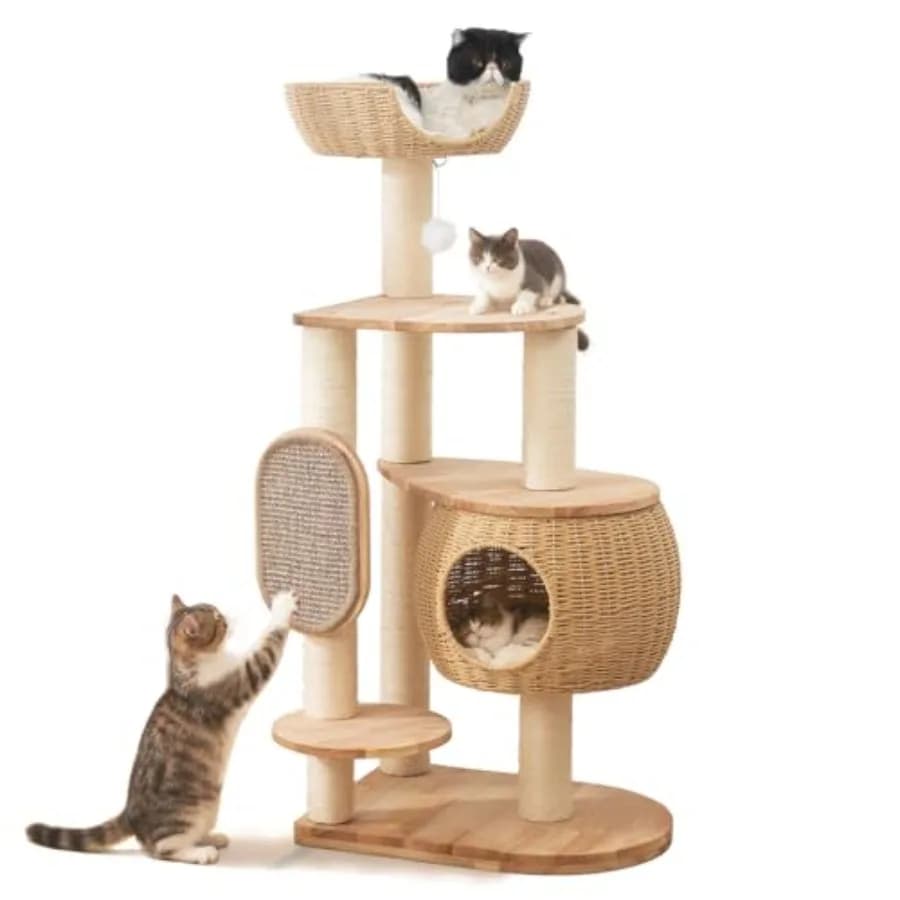 Albero per Gatti Moderno con Nidi e Cesti Intrecciati a Mano in Sisal, Ideale per Graffiare e Rilassarsi