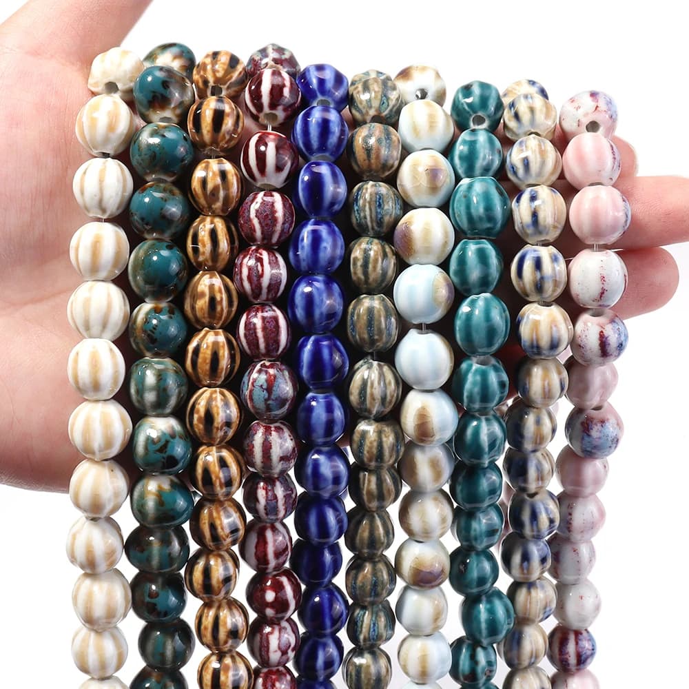 28 pcs/Lot Fantasy Polished Ceramic Beads Multicolored Pumpkin Strips Beads Scarves For FAI Jewels By You That Make Bracelet Necklace