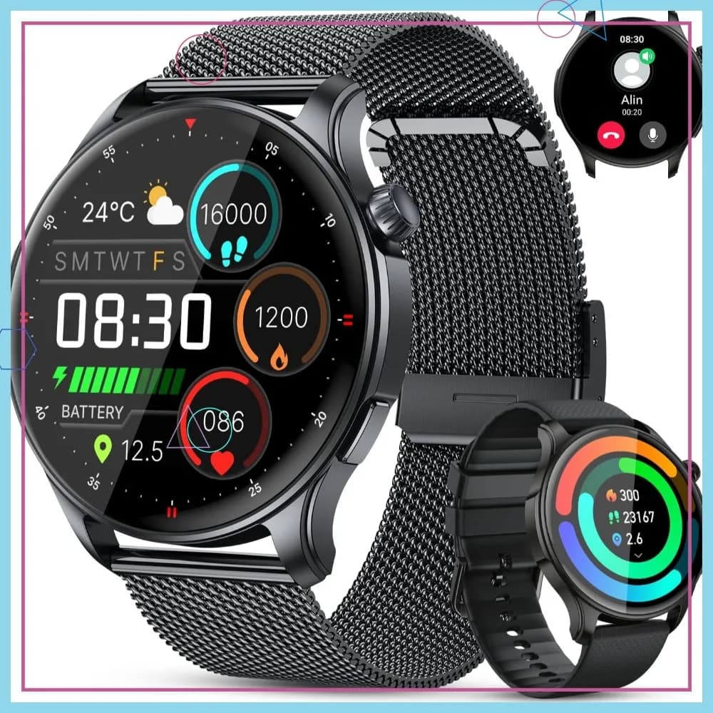 Smartwatch AMOLED da 1,43 pollici per uomo e donna, fitness tracker con monitoraggio della frequenza cardiaca, del sonno e SpO2, impermeabile IP68, chiamate Bluetooth
