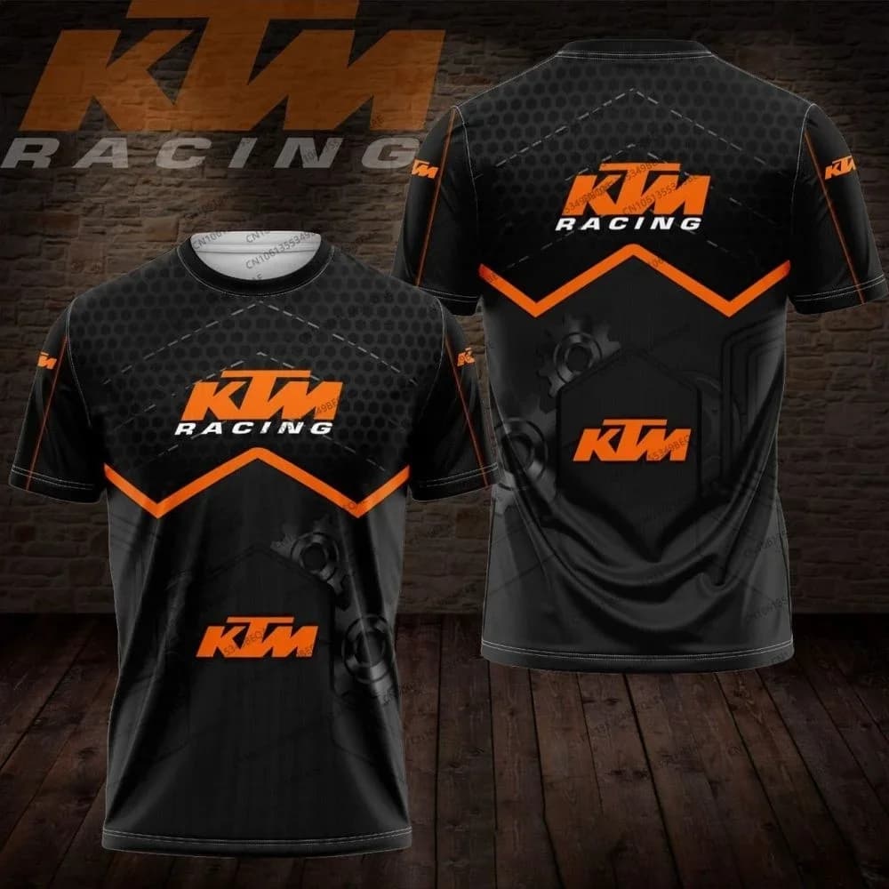 T-shirt a maniche corte con stampa a tema corsa KTM, maglia sportiva casual traspirante per gli appassionati
