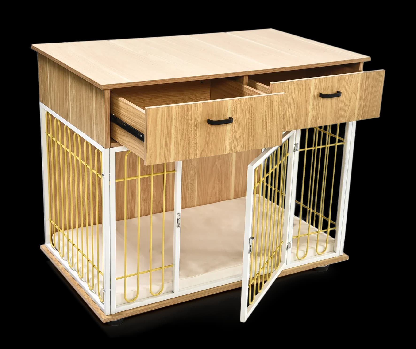 TTWooden Gabbia Grande per Animali Domestici, Cuccia per Cani da Interno con Due Cassetti, Gabbia Robusta per Cani, Mobile Contenitore