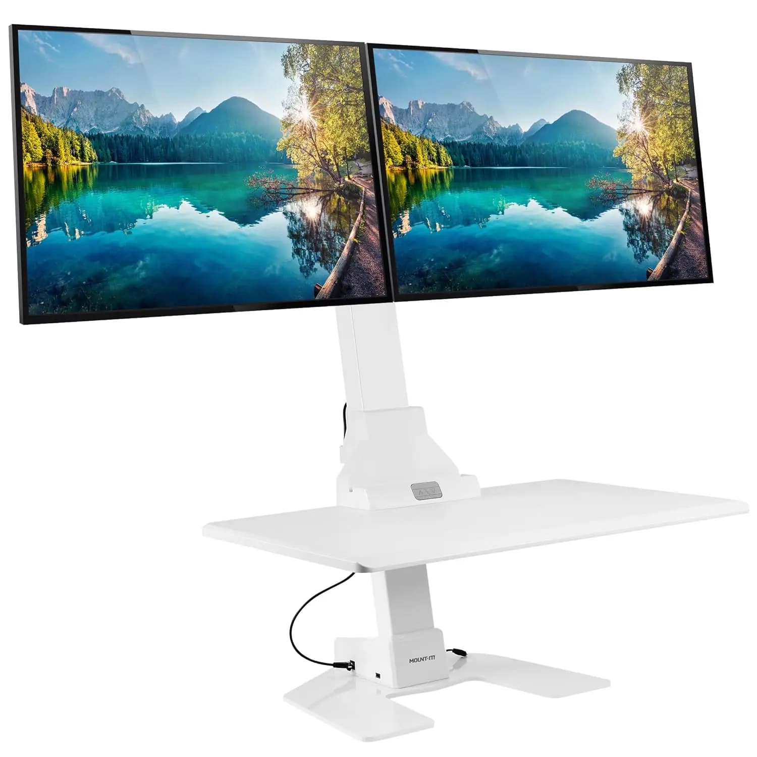 Convertitore per Scrivania Elettrica Sit-Stand da 28 Pollici con Supporto per Doppio Monitor, Altezza Regolabile, Postazione Ergonomica con Slot per Tablet, Personalizzabile