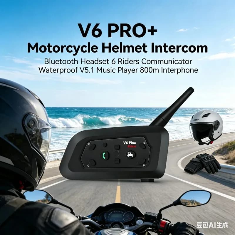Casco da Bici V6 con Dispositivo Bluetooth 5.1, Comunicazione a 6 Vie, Impermeabile, Chiamate a Mani Libere, Musica HiFi, Interfono Wireless 800m