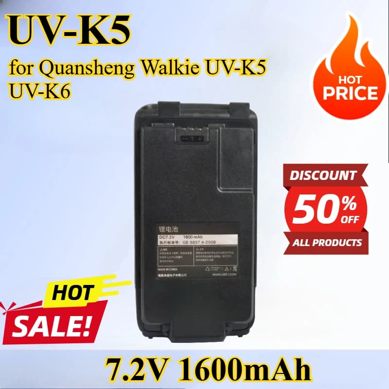 7.2V 1600mAh UV-K5 Adatto per Quansheng Walkie UV-K5EV-K6 Talkie Batteria ricaricabile agli ioni di litio