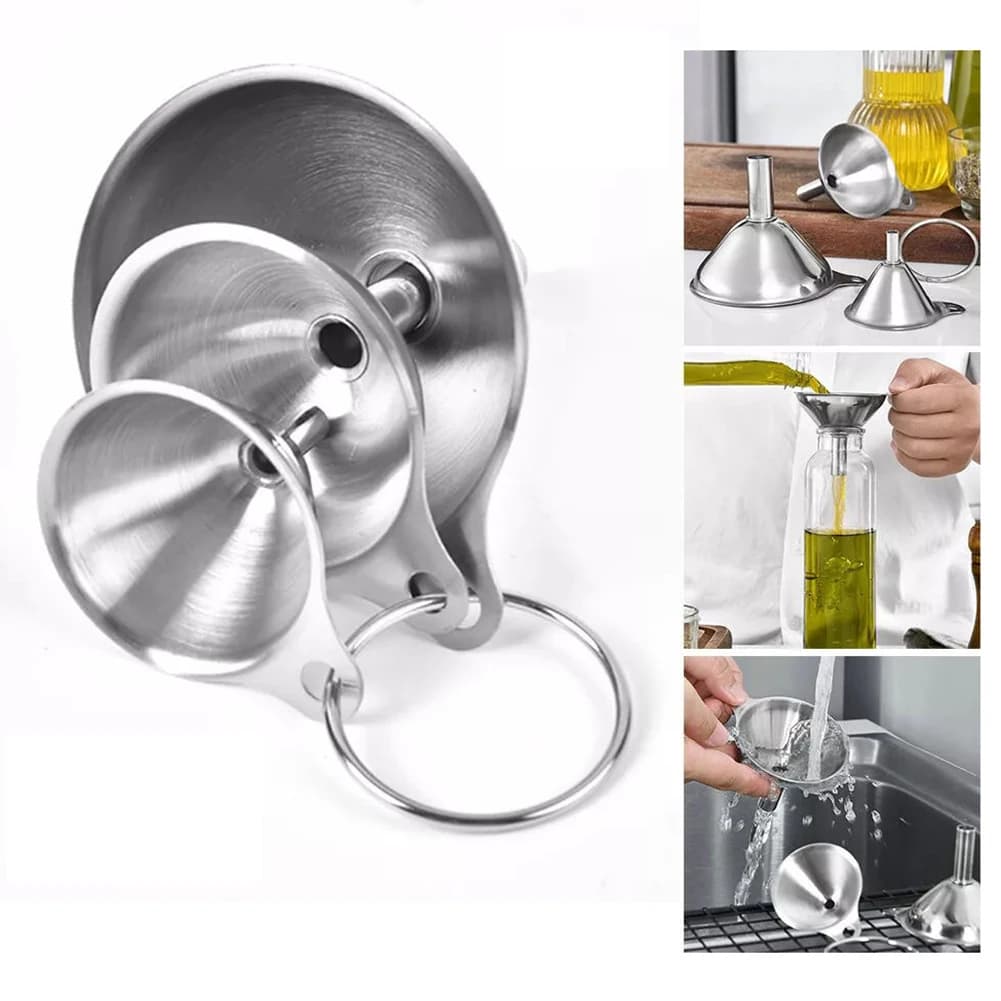 Set di imbuti da cucina in acciaio inossidabile da 3 pezzi imbuti in metallo per uso alimentare per bottiglie di riempimento piccoli imbuti per spezie di olio essenziale