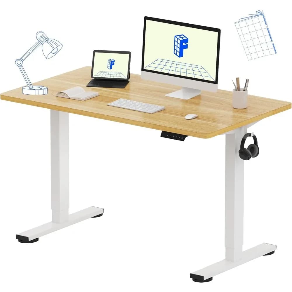 One-Piece 48"x24" Standing Desk: Maple, 176 lbs Capacity, Home Office, 4 Memory Presets, Dual Monitor Setup, Anti-Collision