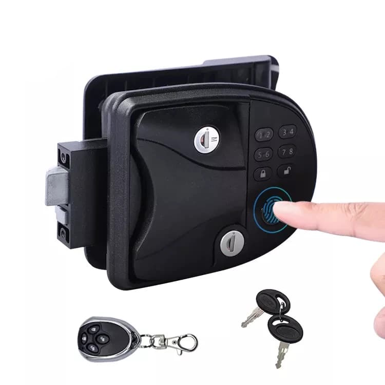 Serratura per Porta Roulotte Aggiornata con Maniglia, Ingresso Senza Chiave per Camper, Controllo Remoto, Scanner di Impronte Digitali Intelligente e Tastierino