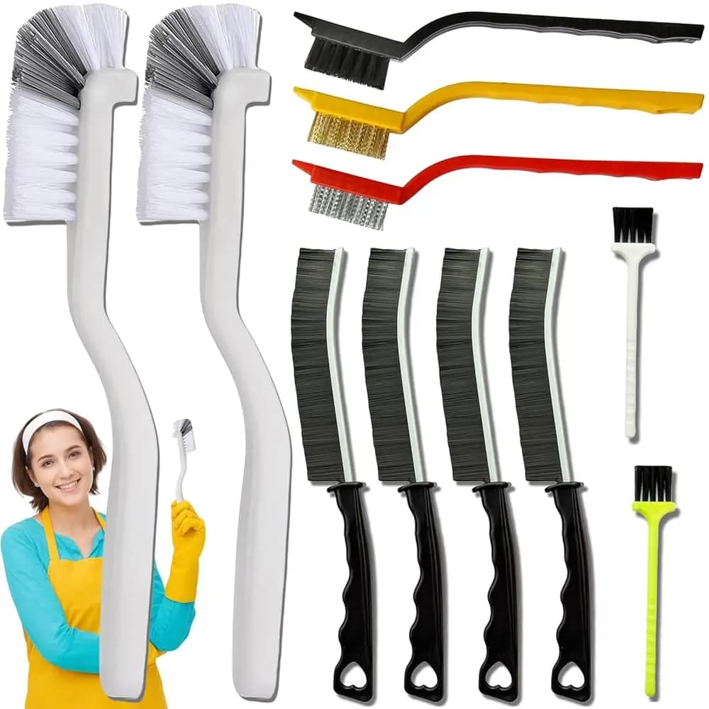 Set di 11 Spazzole per Pulizia Fessure, Spazzola per Pulizia Fessure con Manico Lungo, Spazzola Piccola per Pulizia Fessure di Bagno, Cucina, WC