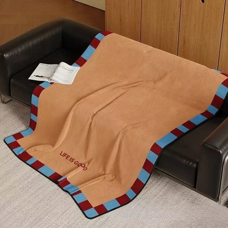 Retro Color Blocking Winter Lamb Fleece Blankets Wide Flannel Bedroom Sofa Soft Breathable Warm Cover Sofa Blanket for Bed Gifts