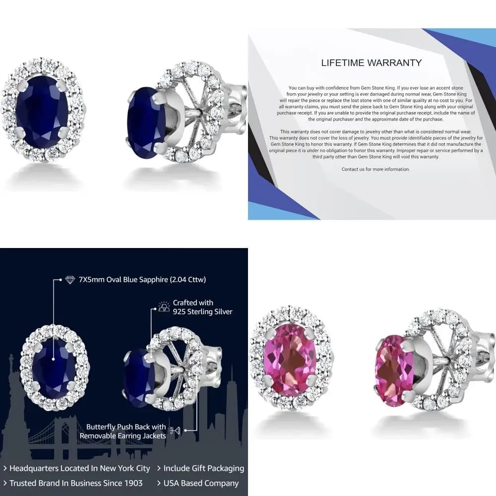 Orecchini a bottone con pietra portafortuna in argento sterling con giacca rimovibile, ovale 7x5 mm, gioielleria raffinata per donna