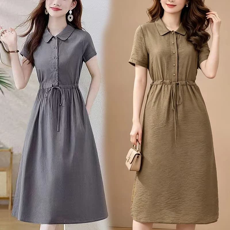 Women Solid apel Short Sleeve Midi Belt Dress Summer Elegant Casual Party Vestidos