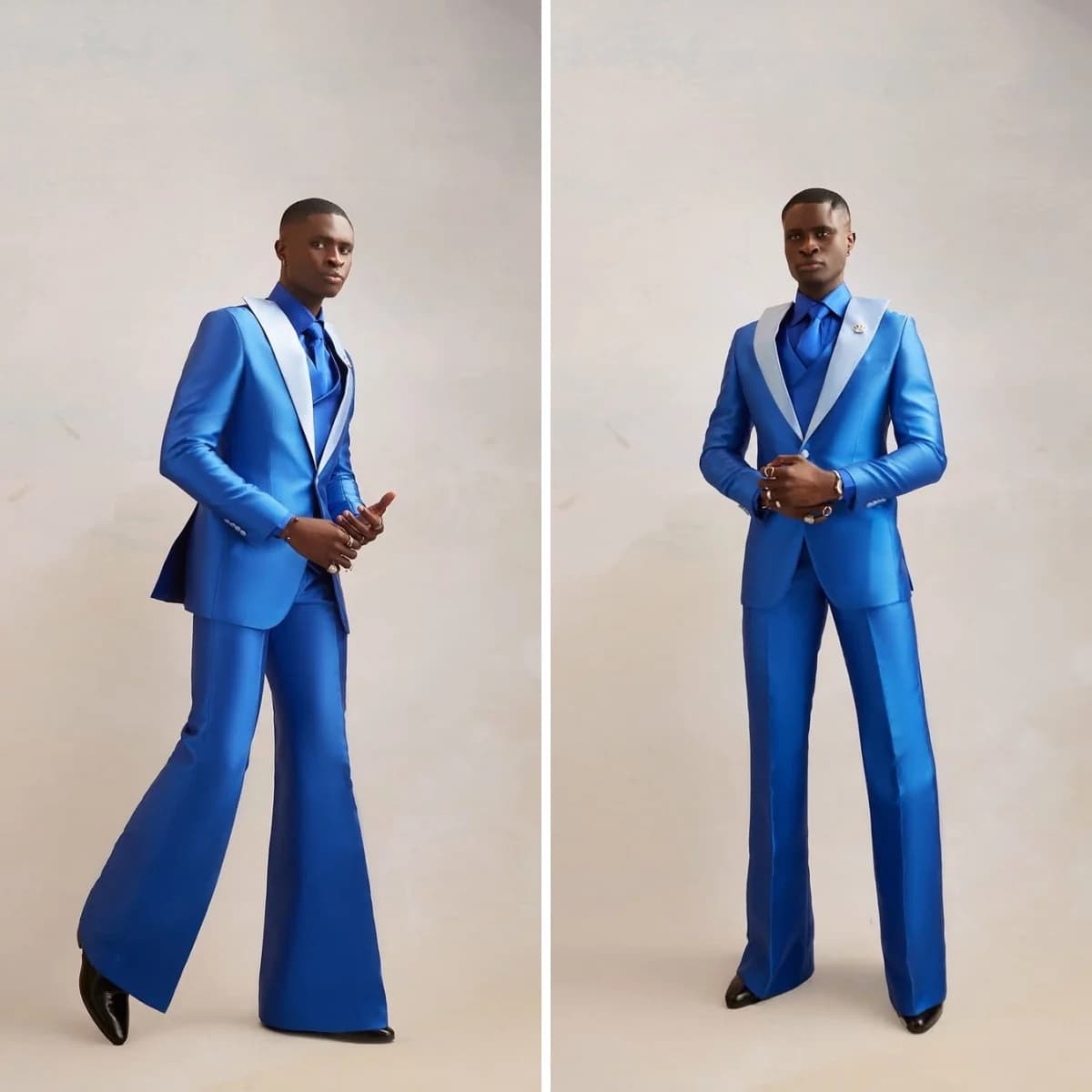 Abito da uomo in raso Set 3 pezzi Blazer + Vest + Pantaloni Pantaloni Smoking da sposa Bottone formale Giacca da ufficio azzurra Cappotto da ballo Personalizzato