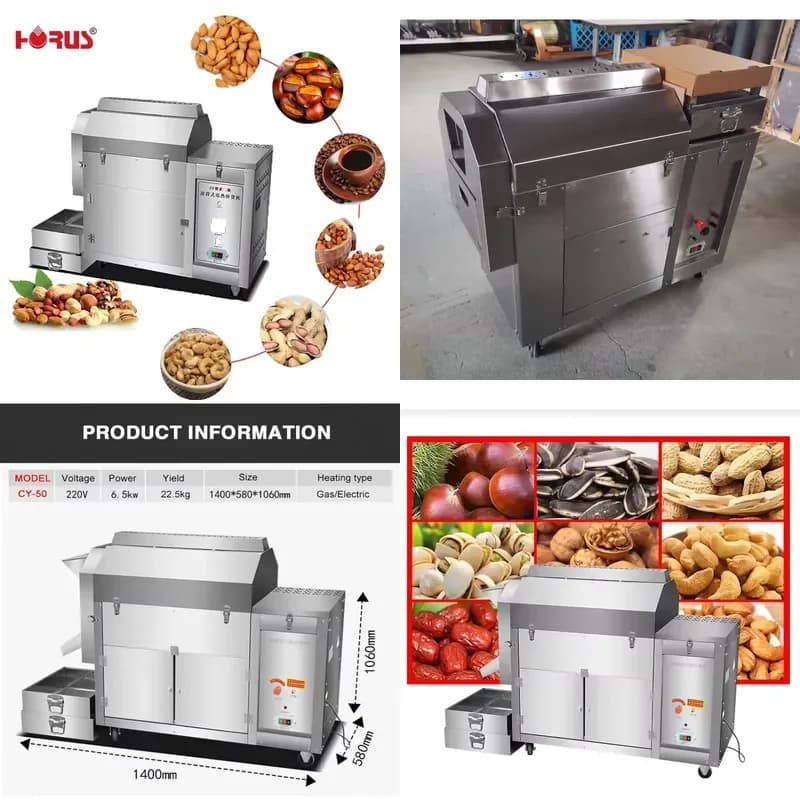 2026 Horus 25kg/h Automatic Electric/ Coffee Bean Seed Walnut Nuts Roaster Commercial Sesame Almond Cacao Peanut Roasting