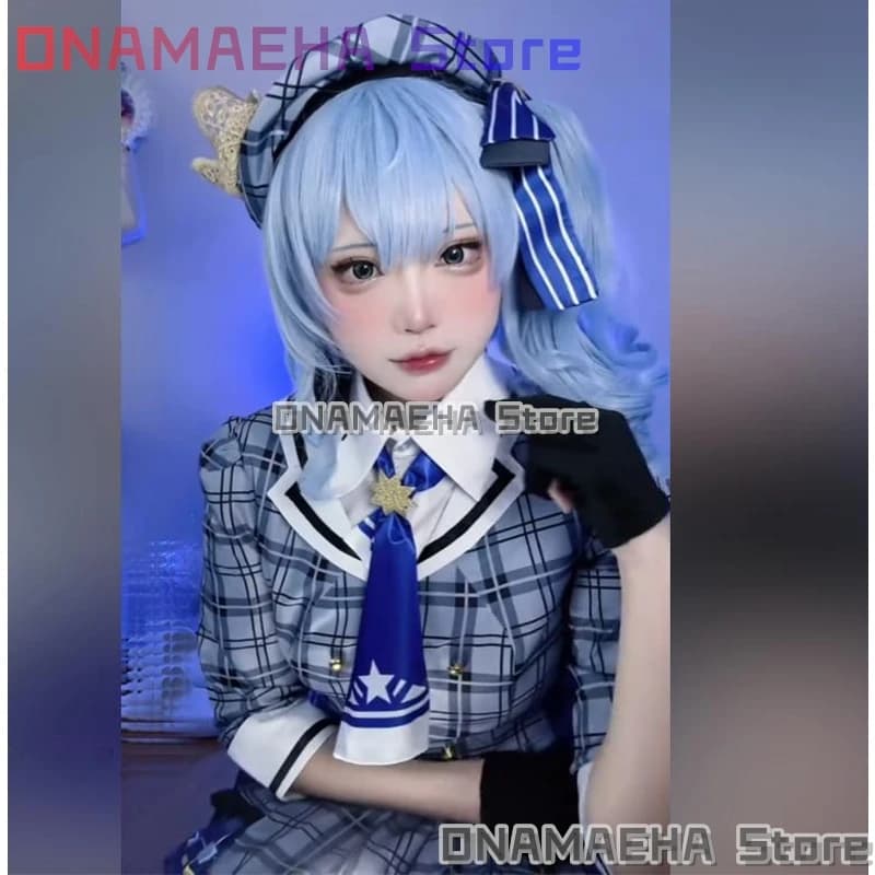 ONAMAEHA*/Hoshimachi Suisei Quadri Dress for Performance, Outfit Lolita, Cosplay VTuber, Idol Anime, Set Complete Holo with Hat and Wig Jirai Kei