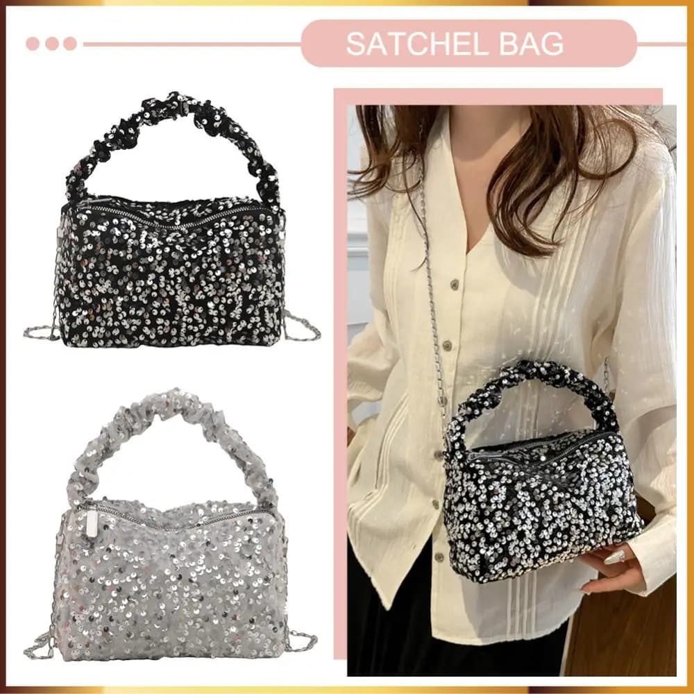 Women Pleated Handbag with Chain Trendy Crossbody Bag Large Capacity Mini Shoulder Bag Ladies Travel Shopping Commute Bag