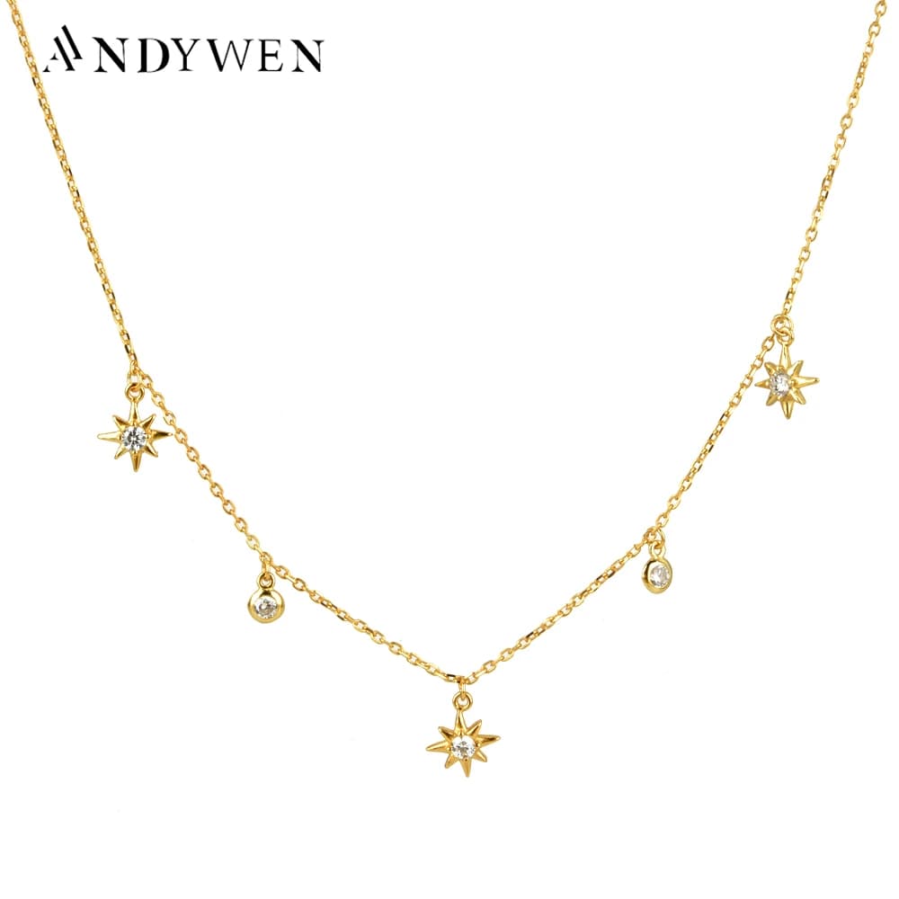 ANDYWEN 925 Sterling Silver Oro Zircone CZ Catena Fiore Stella Catene Collana Girocollo 2020 di Lusso Mini Fascino Gioielli di Cristallo