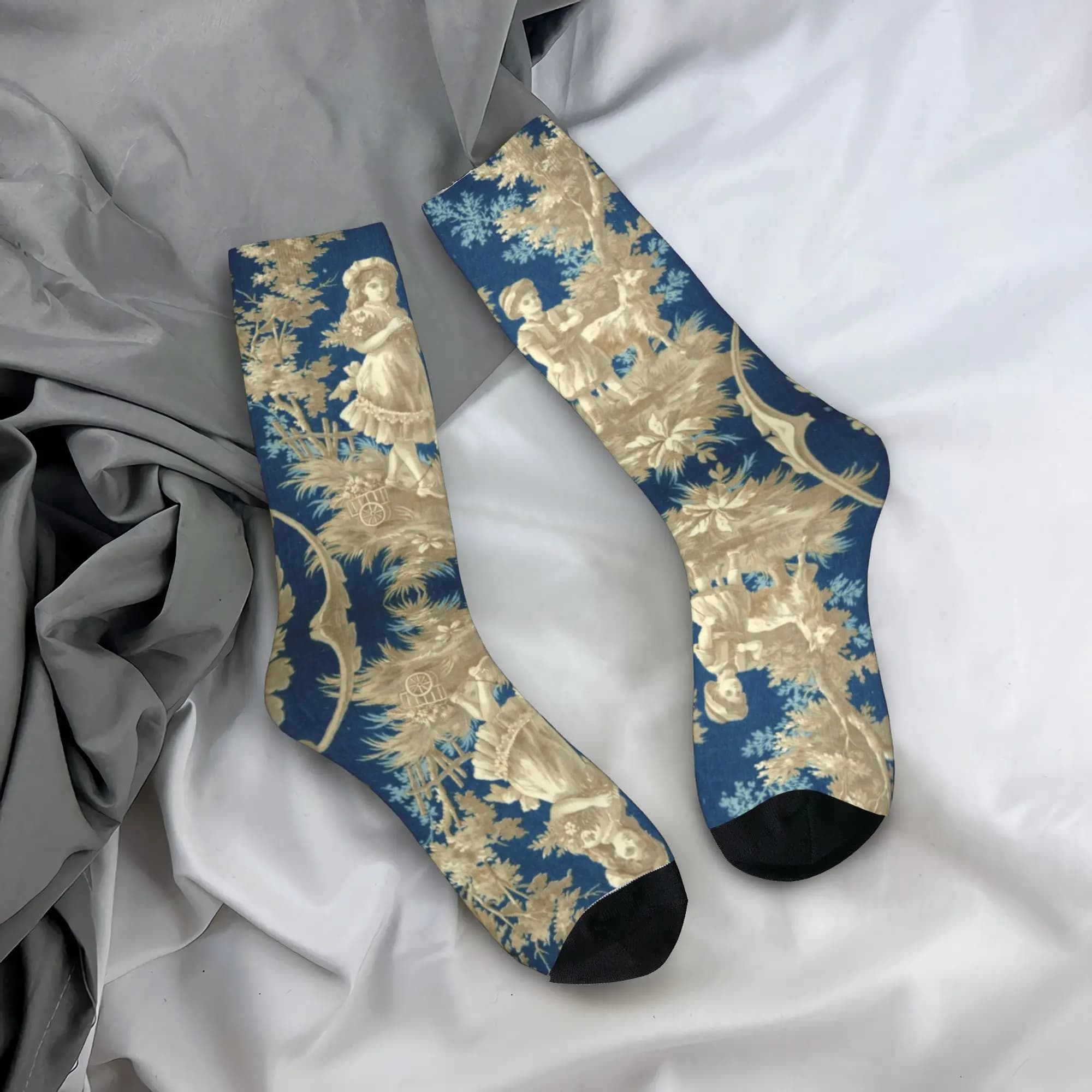 Calzini Personalizzati con Motivo Classico Vittoriano Francese Toile De Jouy, Calzini Sportivi 3D Stampati per Uomo e Donna