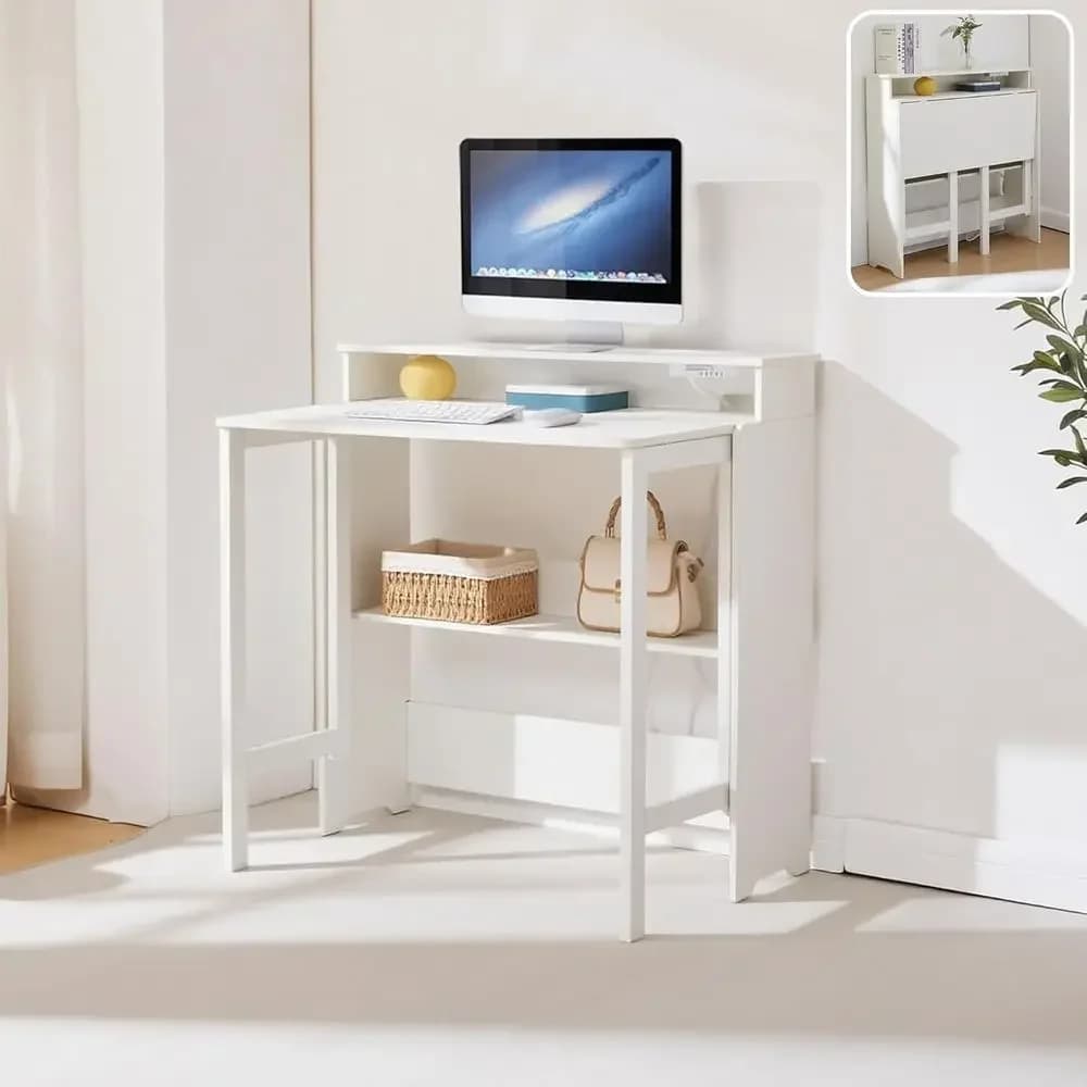 olding Desk with Charging Station,old Out Desk with Monitor Stand,Storage Shel,Small oldable Computer Desk or Compact Home Oice