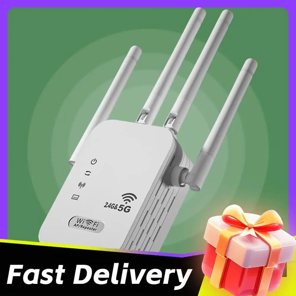 Ripetitore WiFi Wireless 1200Mbps, Amplificatore di Segnale Dual-band 2.4G/5G con 4 Antenne, Router WiFi per Casa