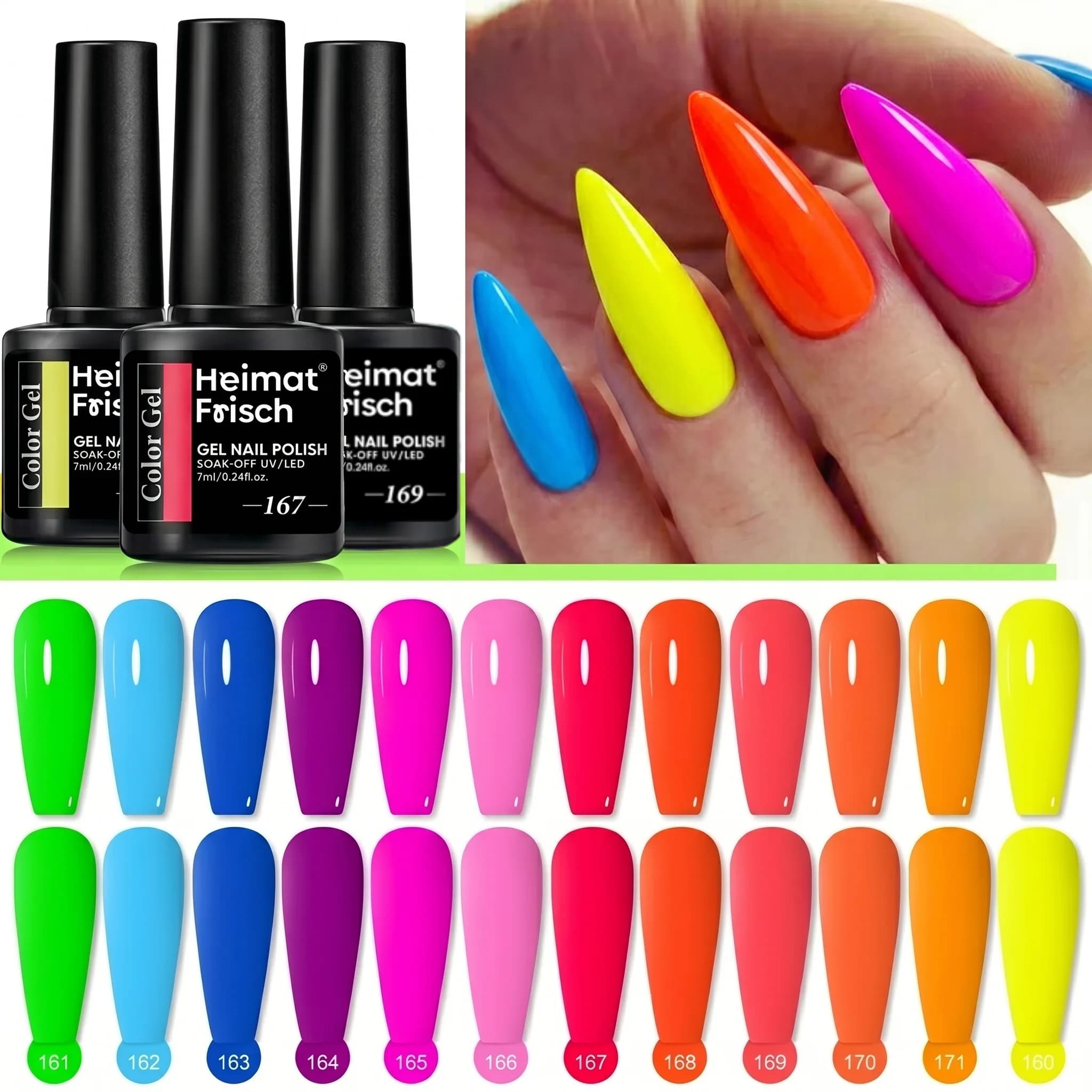 Heimat Frisch 7ml Smalto Gel Fluorescente - Smalto gel UV a lunga durata, resistente allo sbiadimento e rimovibile.