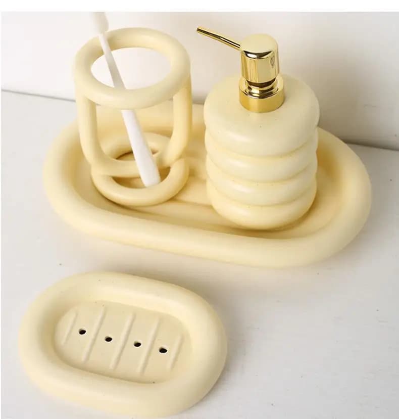 Organizzatore per il bagno Portaspazzolino Dispenser di sapone in ceramica Tazza per gargarismi Portaoggetti per drenaggio Bottiglia di shampoo Vassoio decorativo