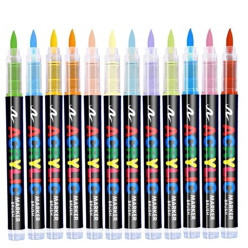 Penna per vernice acrilica liquida dritta da 16 colori per pittura su roccia, pietra, ceramica, vetro, pneumatici, tessuto, punta per pennello, pennarello bianco, oro, argento