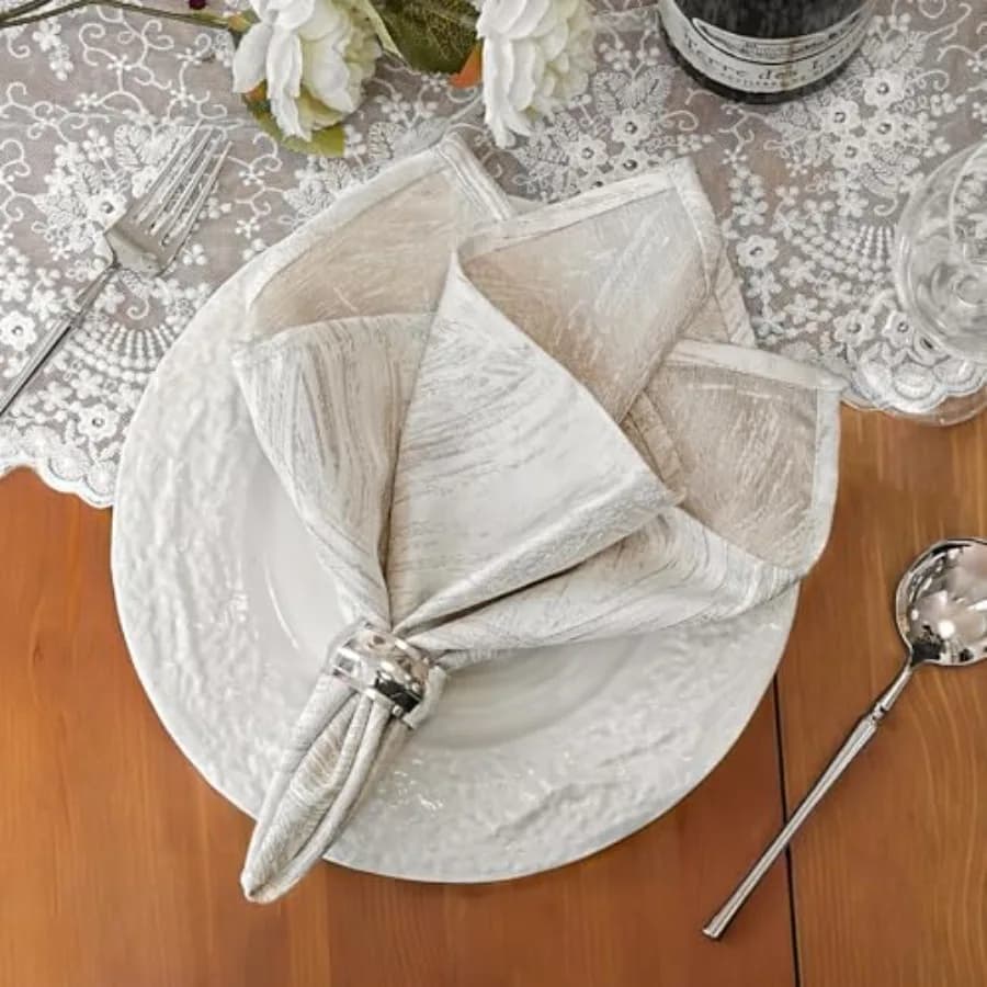 Tovaglioli Bianchi in Tessuto Fatti a Mano per Cene, Feste e Matrimoni, in Cotone e Poliestere, Jacquard Tinto in Filo con Orlo