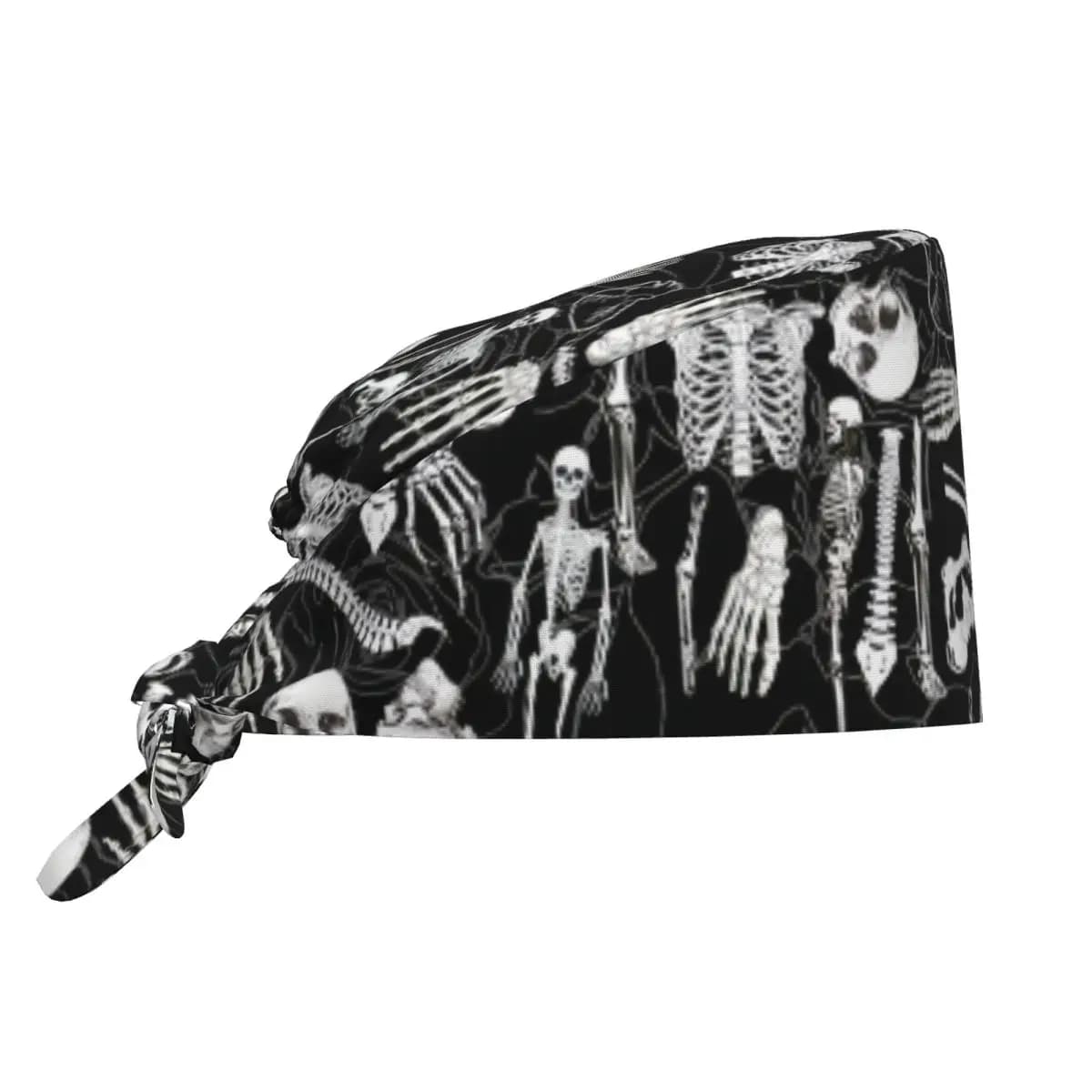 Custom Gothic Anatomy Skull Bones Ribcage Printed Medical Staff Scrubs Hat Unisex Doctor Nursing Surgical Cap Scrub Caps