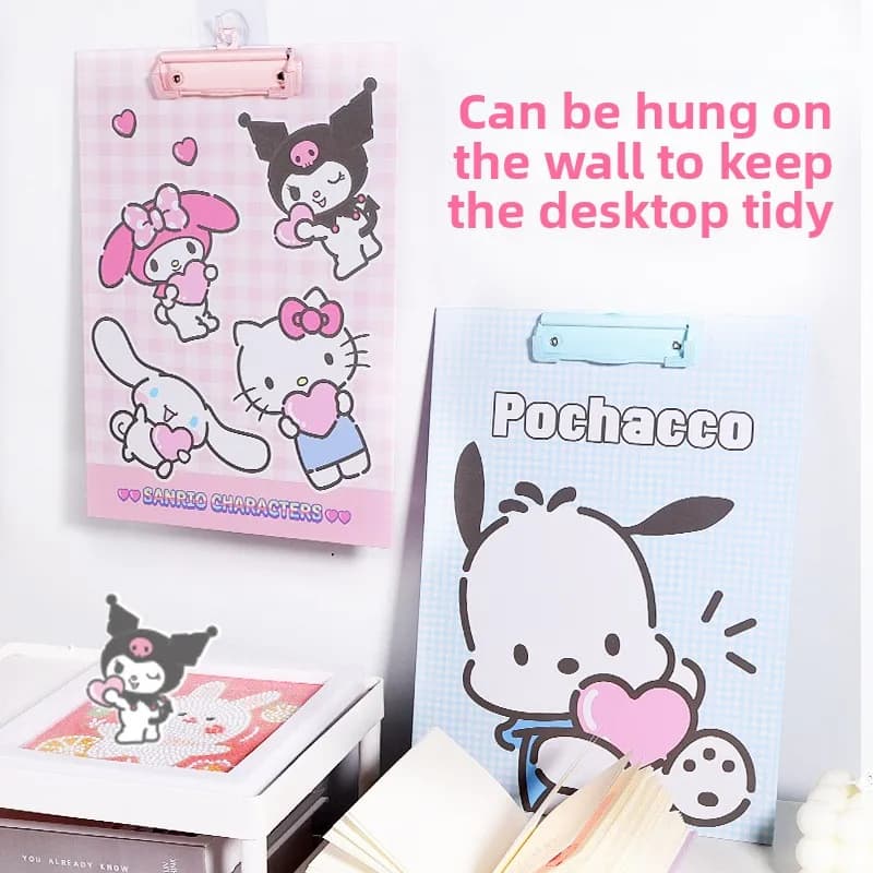 Cartella portablocco Sanrio A4 con lavagna per appunti per test scolastico, clip per archiviazione carta e speciale organizer per riporre carta