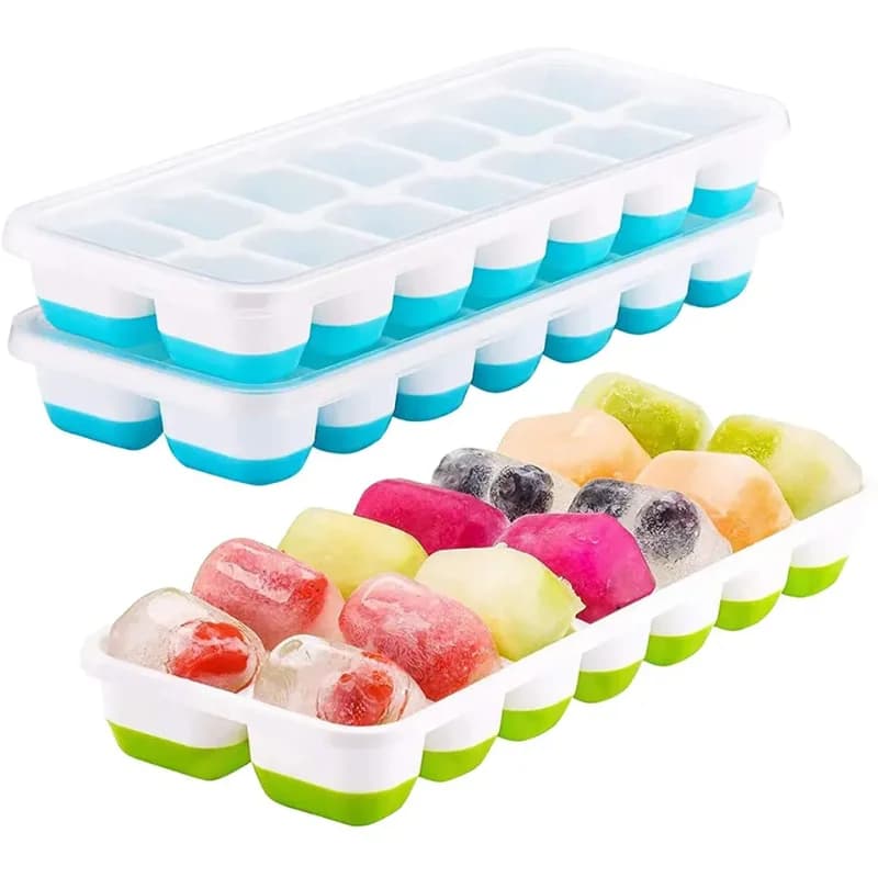 Stampo in silicone a 14 scomparti per cubetti di ghiaccio, secchiello per palline di ghiaccio con coperchio, stampo in silicone per ghiaccioli, per cucina, birra, succhi, congelatore