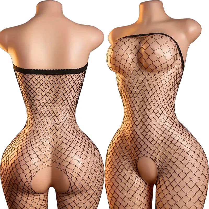 Bodystocking a rete traforato con spalle scoperte, lingerie sexy senza cavallo, abiti erotici da donna, lingerie sexy