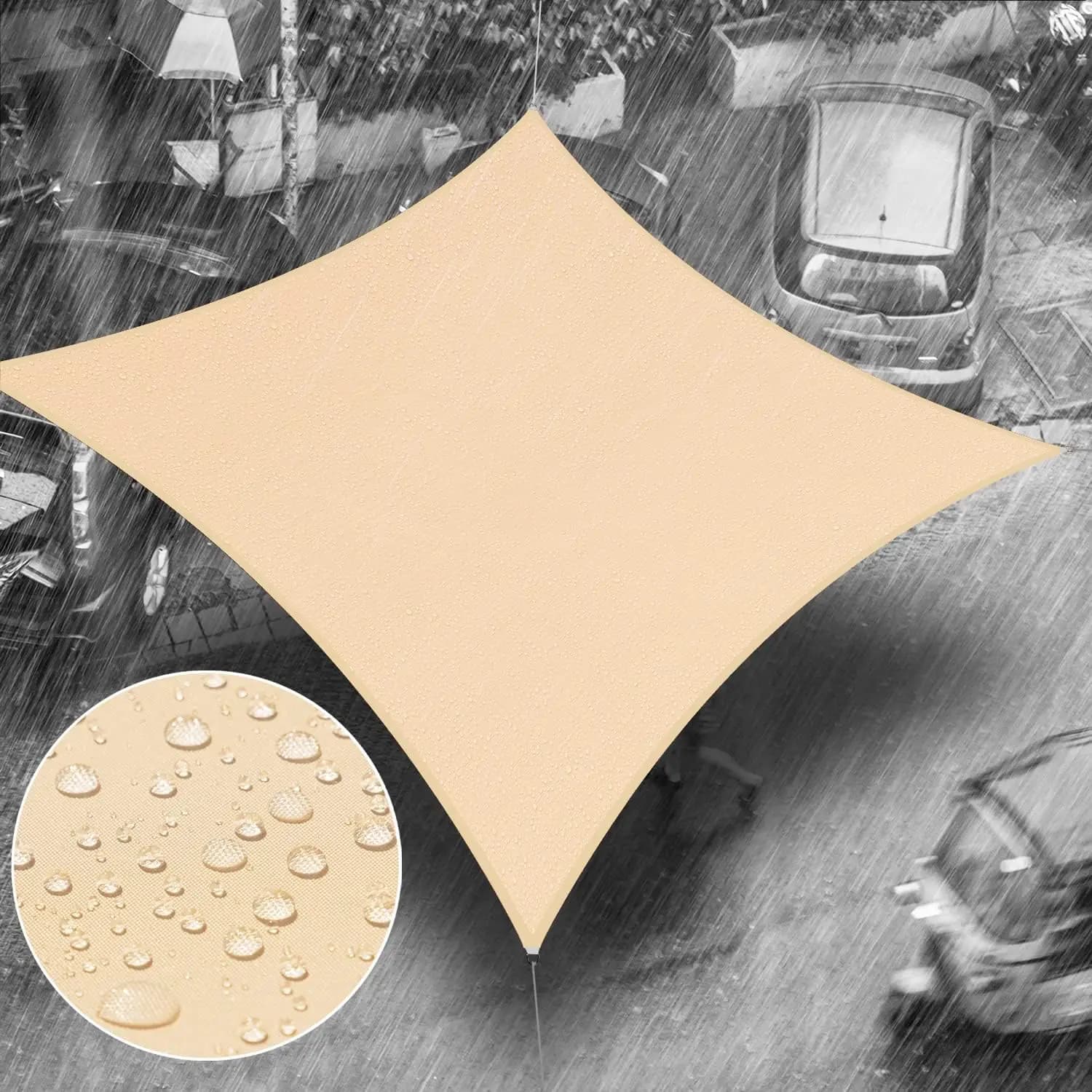 Tenda Parasole Impermeabile Beige 14' x 14', Protezione UV UPF50+ 98% e Resistente all'Acqua, Modello rsTADS14, per Esterni B